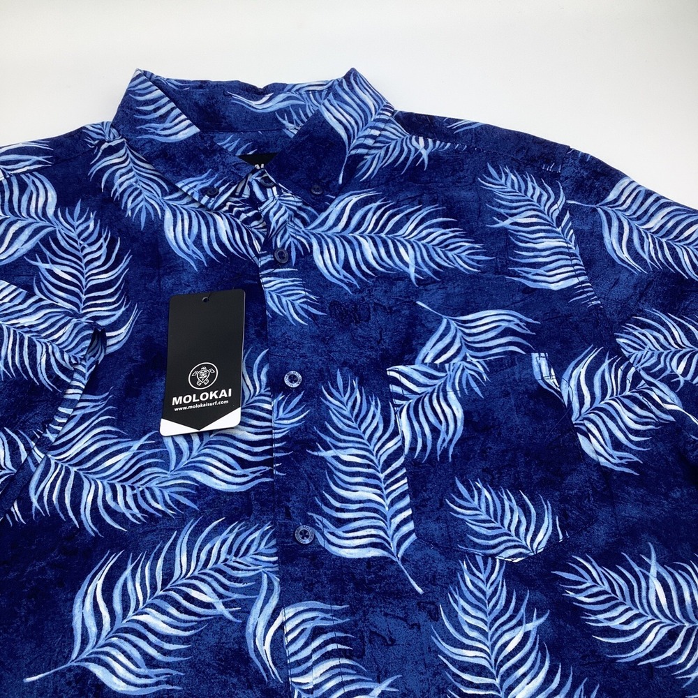 Molokai Surf‎ Co Mens Short Sleeve Button Up Shirt Blue Size Large NWT